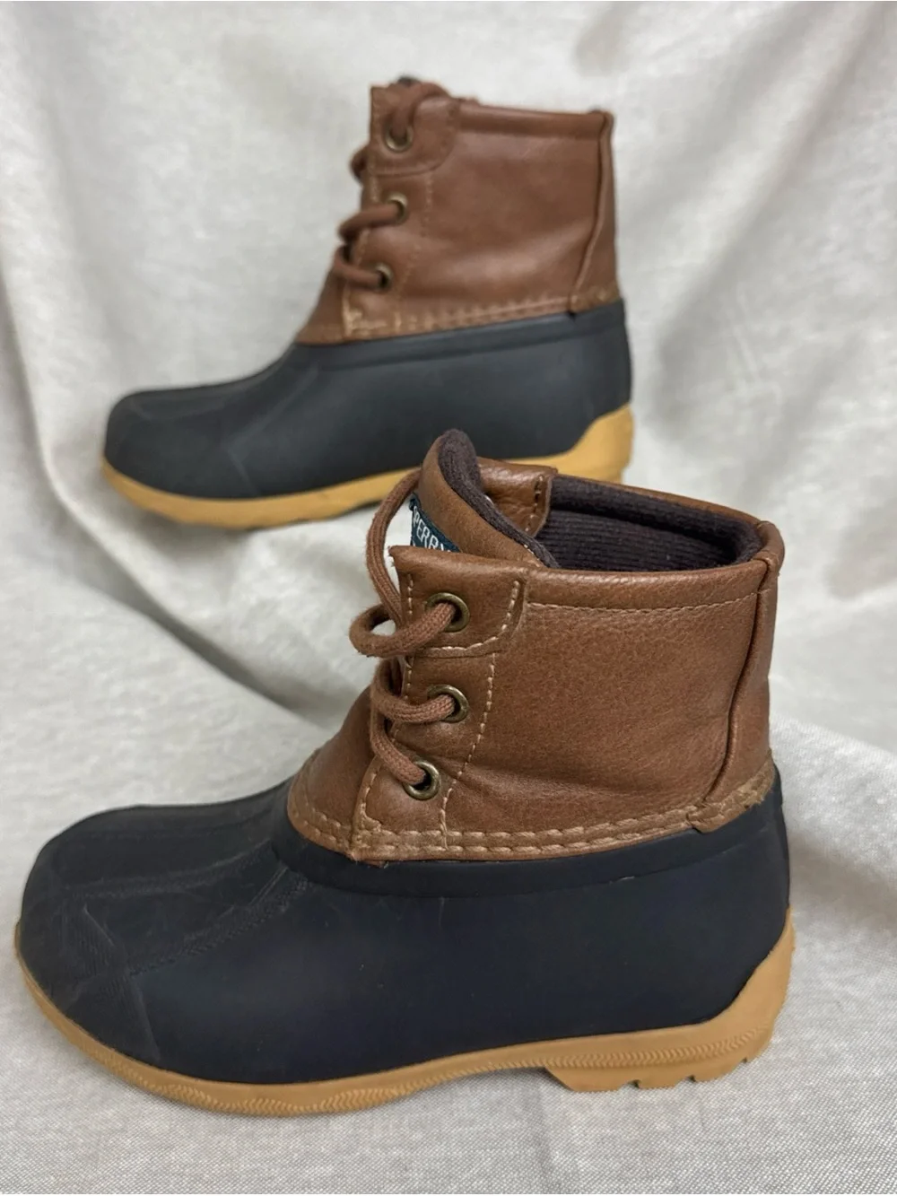 Sperry Kids Brown and Black Waterproof Duck Boots with Tan Outsole